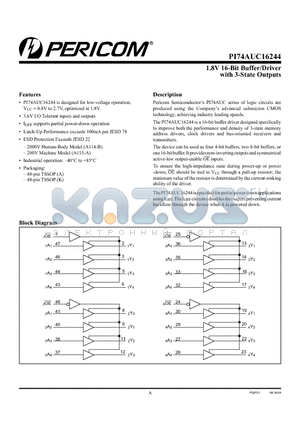 PI74AUC16244 datasheet - 1.8V 16-Bit Buffer/Driver with 3-State Outputs