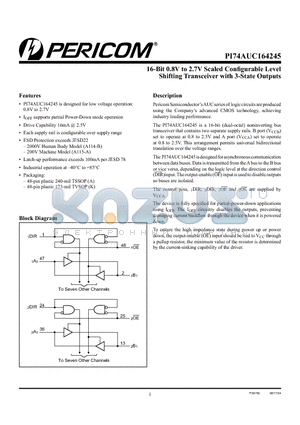 PI74AUC164245A datasheet - 16-Bit 0.8V to 2.7V Scaled Configurable Level Shifting Transceiver with 3-State Outputs1DIR1OE1B11471A1To