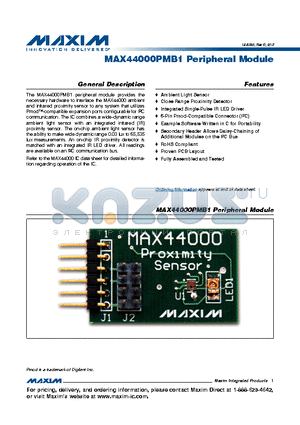 MAX44000PMB1 datasheet - MAX44000PMB1 Peripheral Module