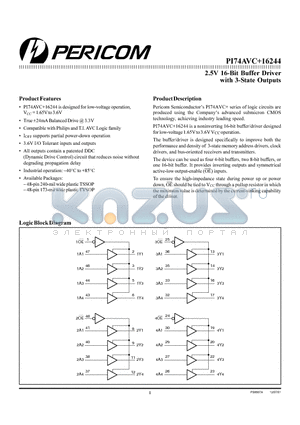 PI74AVC16244K datasheet - 2.5V 16-Bit Buffer Driver with 3-State Outputs
