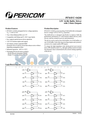 PI74AVC16244KE datasheet - 2.5V 16-Bit Buffer Driver with 3-State Outputs