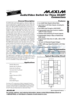 MAX4399 datasheet - Audio/Video Switch for Three SCART Connectors