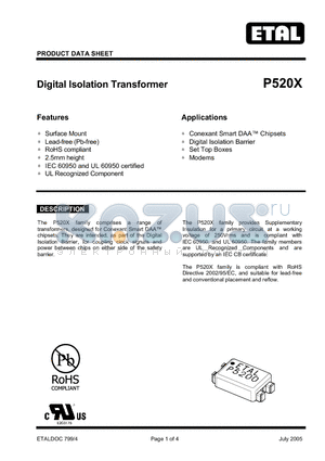 P5201TR datasheet - Digital Isolation Transformer