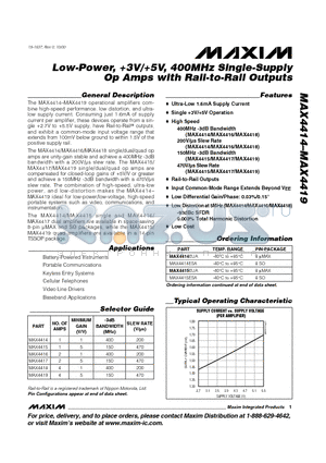 MAX4419EUD datasheet - Low-Power, 3V/5V, 400MHz Single-Supply Op Amps with Rail-to-Rail Outputs