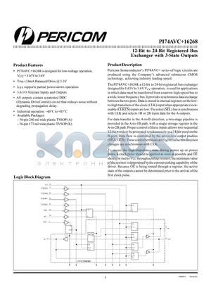 PI74AVC16268 datasheet - 12-Bit to 24-Bit Registered Bus Exchanger with 3-State Outputs