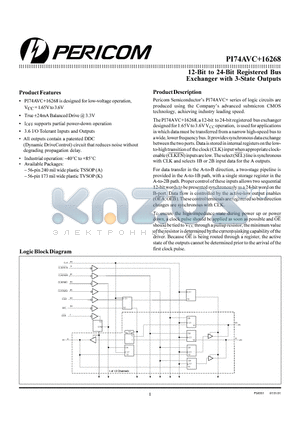 PI74AVC16288K datasheet - 12-Bit to 24-Bit Registered Bus Exchanger with 3-State Outputs