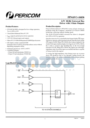 PI74AVC16836 datasheet - 2.5V 20-Bit Universal Bus Driver with 3-State Outputs