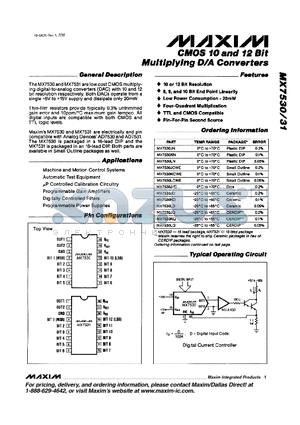 MX7530LCWE datasheet - cmos 10 and 12 Bit Multiplying D/A Converters