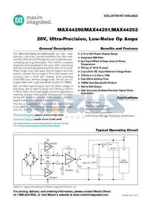 MAX44251AUA+ datasheet - 20V, Ultra-Precision, Low-Noise Op Amps