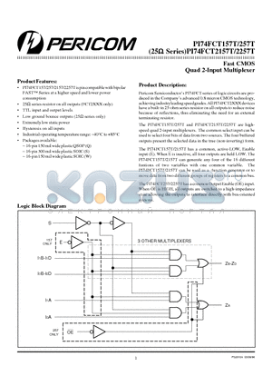 PI74FCT157T datasheet - Fast CMOS Quad 2-Input Multiplexer