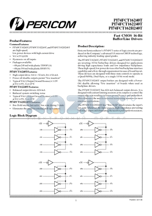 PI74FCT162240T datasheet - Fast CMOS 16-Bit Buffer /Line Drivers