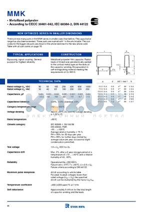 MMK15 datasheet - Metallized polyester According to CECC 30401-042, IEC 60384-2, DIN 44122