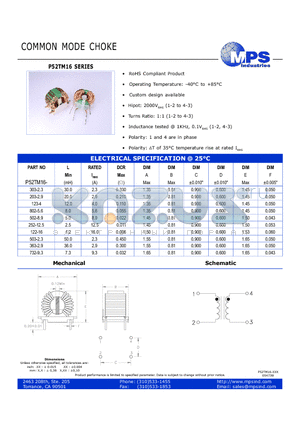 P52TM16-203-2.9 datasheet - COMMON MODE CHOKE