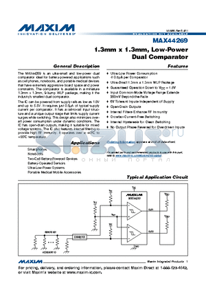 MAX44269 datasheet - 1.3mm x 1.3mm, Low-Power Dual Comparator