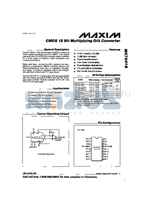 MX7541AKN datasheet - CMOS 12 Bit Multiplying D/A Converter