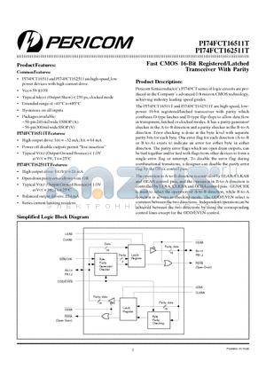 PI74FCT162511T datasheet - Fast CMOS 16-Bit Registered/Latched Transceiver With Parity