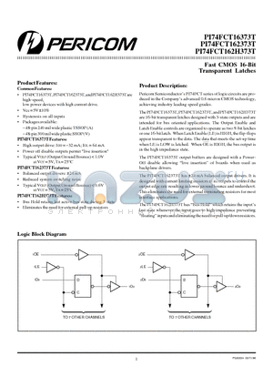 PI74FCT162373 datasheet - Fast CMOS 16-Bit Transparent Latches