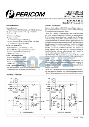 PI74FCT162646 datasheet - Fast CMOS 16-Bit Registered Transceivers