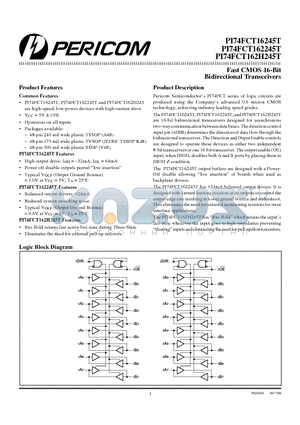 PI74FCT16245T datasheet - Fast CMOS 16-Bit Bidirectional Transceivers