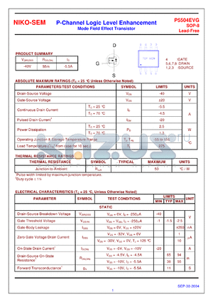 P5504EVG datasheet - P-Channel Logic Level Enhancement Mode Field Effect Transistor