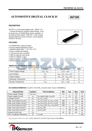 IN7100 datasheet - AUTOMOTIVE DIGITAL CLOCK IC