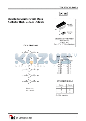 IN7407 datasheet - Hex Buffers/Drivers with Open-Collector High-Voltage Outputs