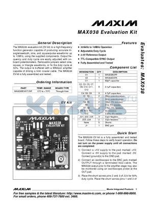 MAX442CPA datasheet - Evaluation Kit