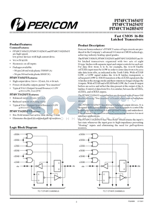 PI74FCT16543T datasheet - Fast CMOS 16-Bit Latched Transceivers