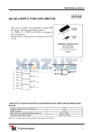 IN74128N datasheet - QUAD 2-INPUT NOR LINE DRIVER