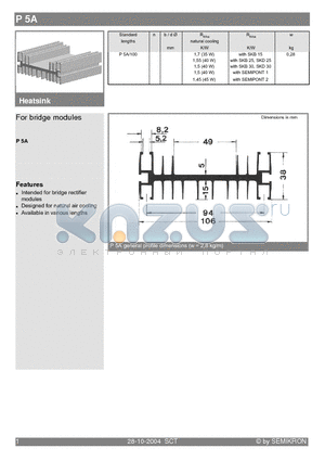 P5A datasheet - Heatsink - For bridge modules