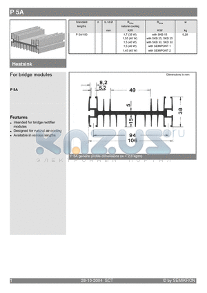 P5A/100 datasheet - Heatsink - For bridge modules