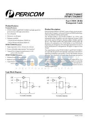 PI74FCT16841T datasheet - Fast CMOS 20-Bit Transparent Latch