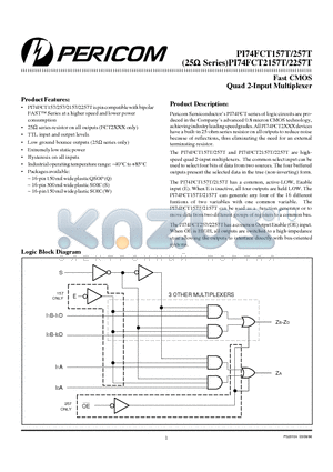 PI74FCT2157AT datasheet - Fast CMOS Quad 2-Input Multiplexer
