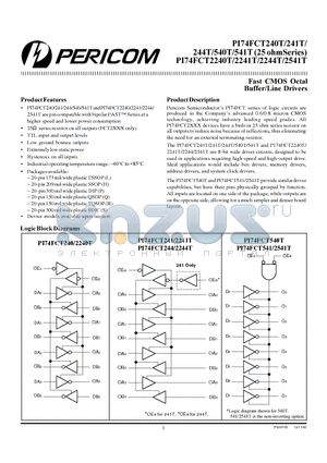 PI74FCT2240T datasheet - Fast CMOS Octal Buffer/Line Drivers