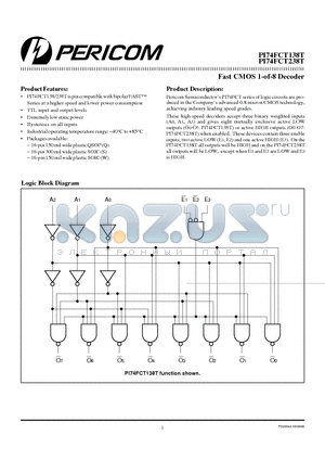 PI74FCT238T datasheet - Fast CMOS 1-of-8 Decoder