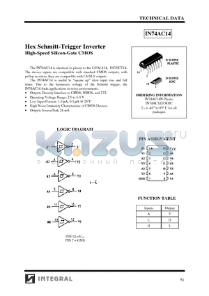 IN74AC14N datasheet - Hex Schmitt-Trigger Inverter High-Speed Silicon-Gate CMOS