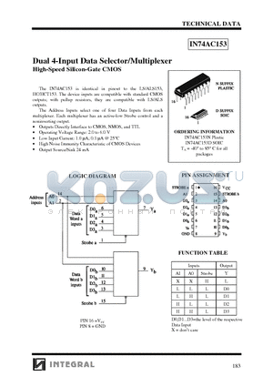 IN74AC153D datasheet - Dual 4-Input Data Selector/Multiplexer High-Speed Silicon-Gate CMOS