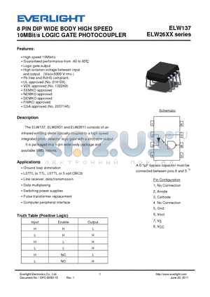 ELW137 datasheet - 8 PIN DIP WIDE BODY HIGH SPEED