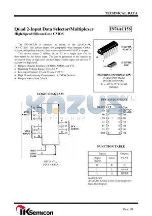 IN74AC158D datasheet - Quad 2-Input Data Selector/Multiplexer High-Speed Silicon-Gate CMOS