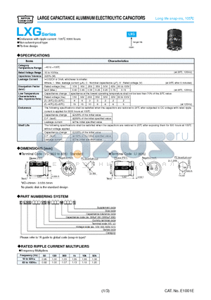 ELXG100VSN153MP40S datasheet - LARGE CAPACITANCE ALUMINUM ELECTROLYTIC CAPACITORS