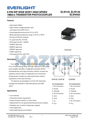 ELW4503 datasheet - 8 PIN DIP WIDE BODY HIGH SPEED