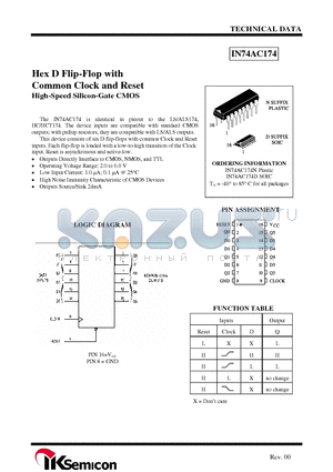 IN74AC174N datasheet - Hex D Flip-Flop with Common Clock and Reset High-Speed Silicon-Gate CMOS