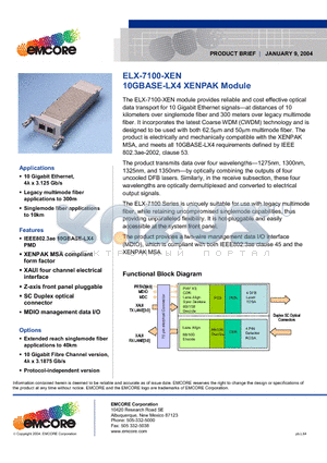ELX-7100-XEN datasheet - 10GBASE-LX4 XENPAK Module
