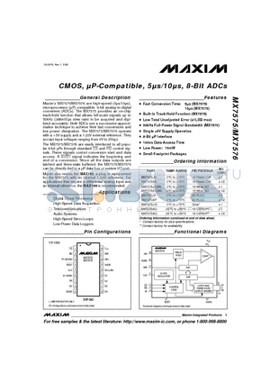 MX7576KEQP datasheet - CMOS, uP-Compatible, 5ls/10ls, 8-Bit ADCs