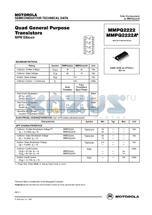 MMPQ2222A datasheet - Quad General Purpose Transistors