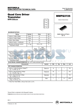 MMPQ3725 datasheet - Quad Core Drier Transistor