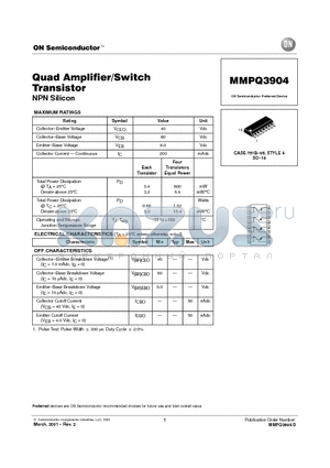 MMPQ3904 datasheet - Quad Amplifier/Switch Transistor NPN Silicon