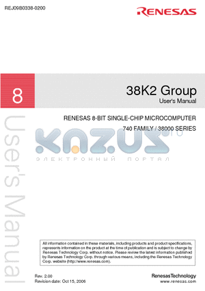 M38K26MFLFP datasheet - RENESAS 8-BIT SINGLE-CHIP MICROCOMPUTER 740 FAMILY / 38000 SERIES