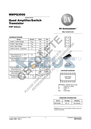 MMPQ3906 datasheet - Quad Amplifier/Switch Transistor PNP Silicon