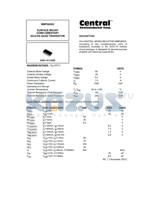 MMPQ6502 datasheet - SURFACE MOUNT COMPLEMENTARY SILICON QUAD TRANSISTOR